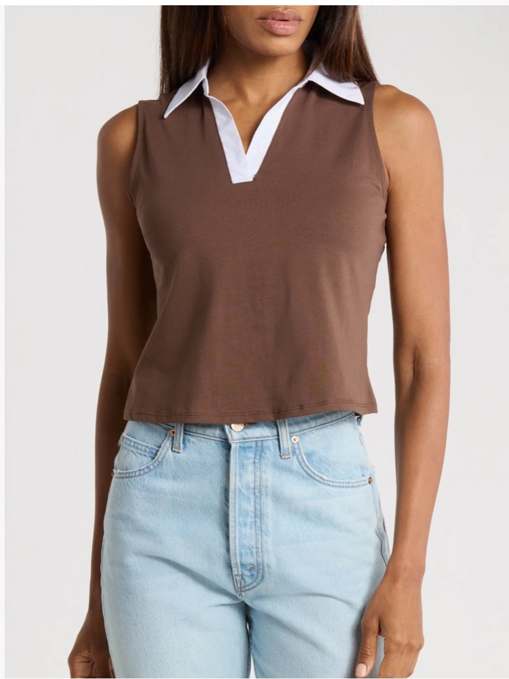 French Connection Brown Sleeveless Polo-Tank size XS NWOT Peter Pan collar